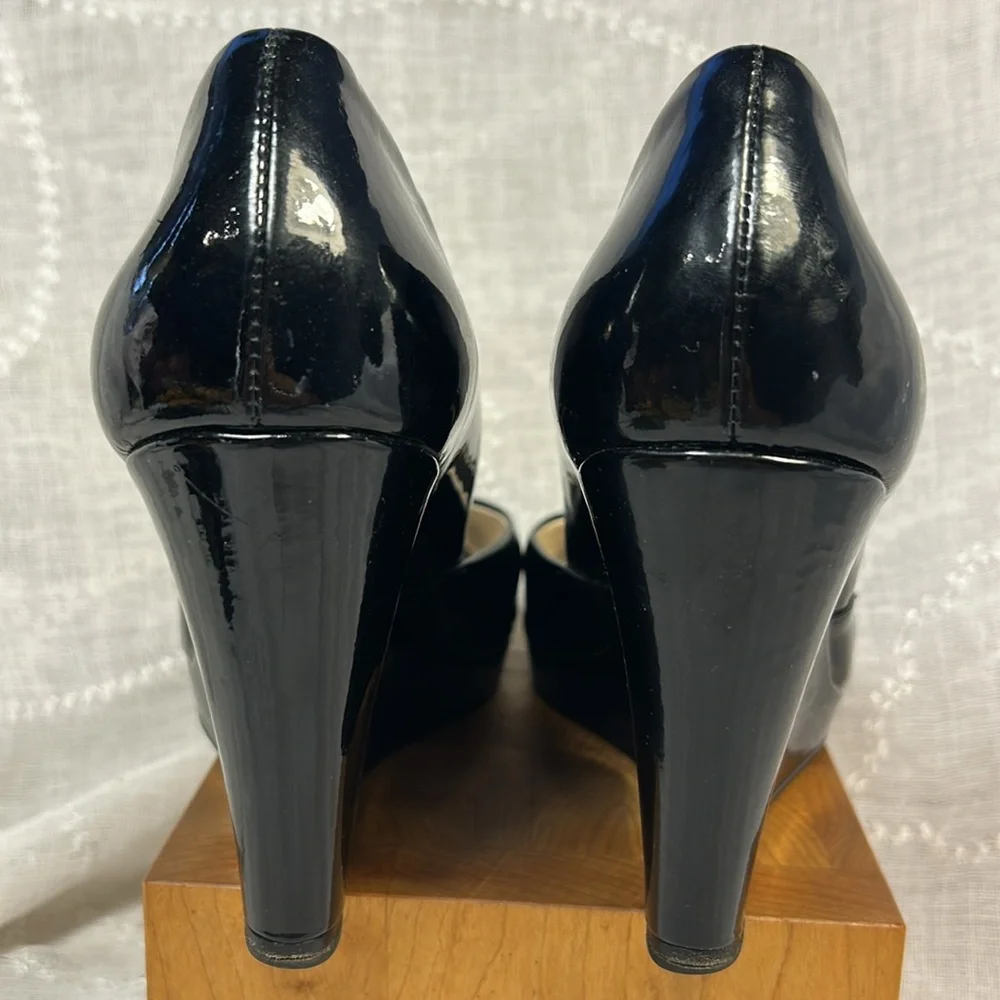 Michael Kors patent leather elegant peep toe wedges